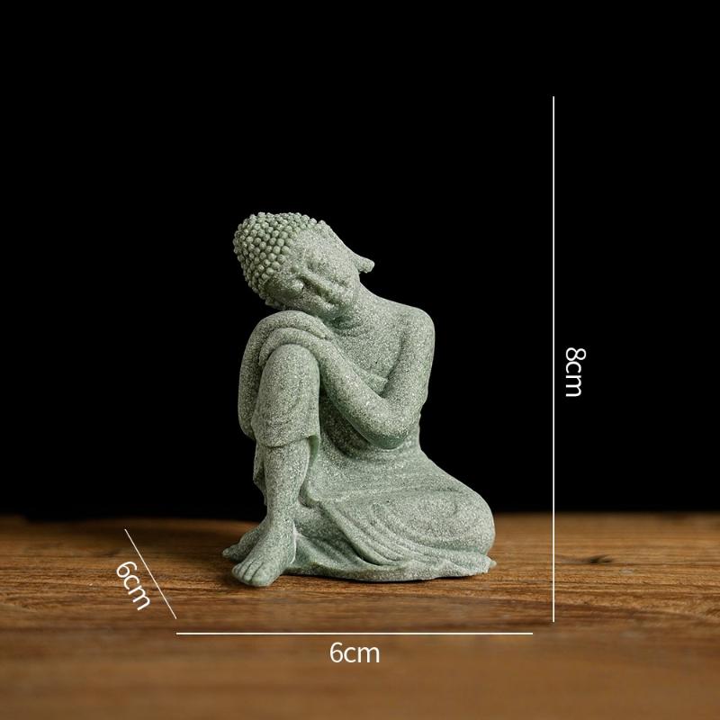 Mini Thai Green Sandstone Figurine; Buddha Desk Decor for Office Zen Ambiance
