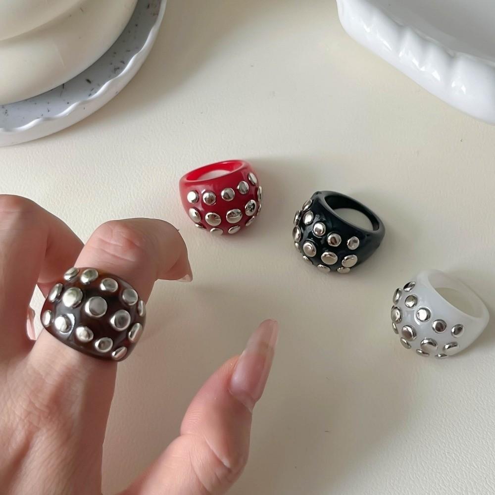 Chunky Geometric Ring Thick Resin Rings Vintage Irregular Riveted Ring Women