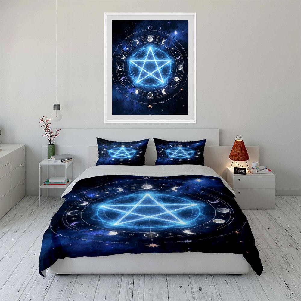 Glowing pentagram with moons. Bedding sets Duvet cover sets Duvet covers Pillowcases(1 * Duvet Cover 2 * Pillowcases without duvet insert)