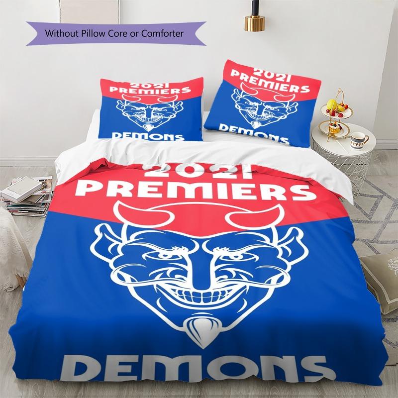 Demons Team Mascot Logo Print 3‑Pieces Duvet Cover Set Sports Bedding Bedroom Home Decor Without Pillow Core Comforter