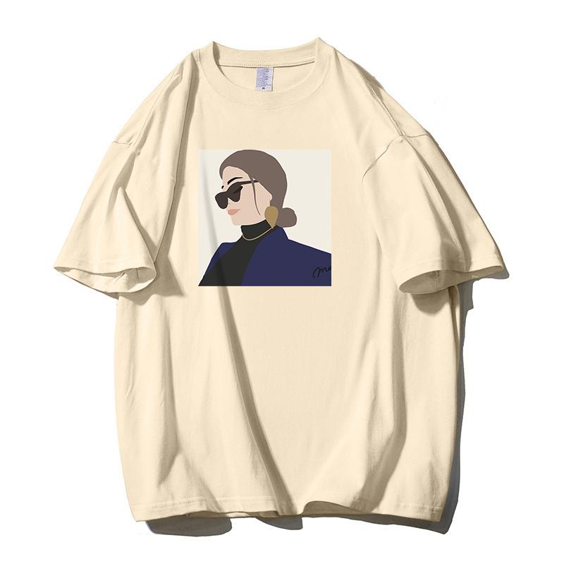 Shellsuning Личность Женская футболка из 100% хлопка с принтом Новые летние короткие базовые футболки большого размера с круглым вырезом Женская мода Уличная одежда Топы Harsuku