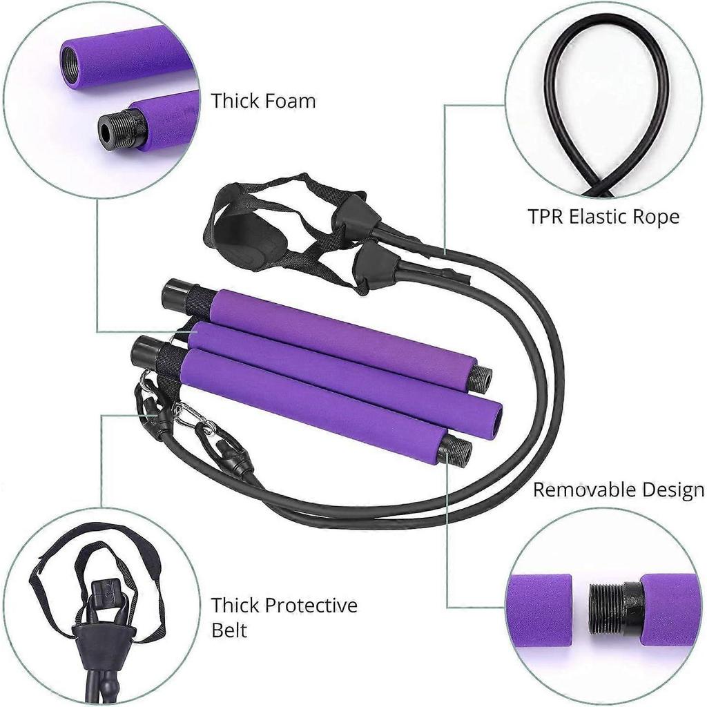 Pilates Bar Kit with Resistance Band, Adjustable Portable Pilates Bar with Foot