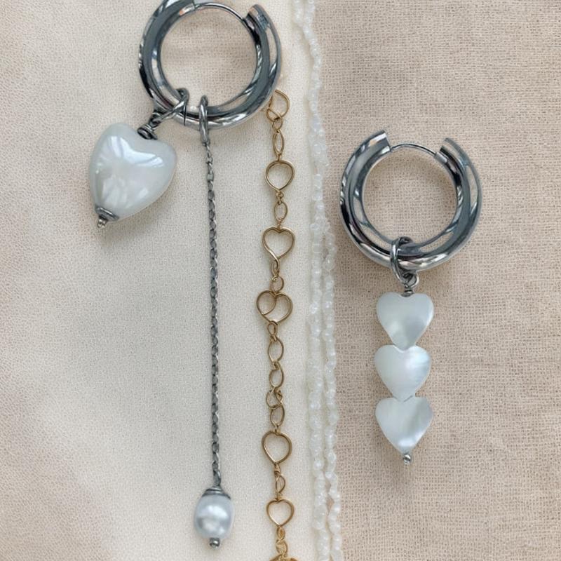 Ретро Модные Геометрические Стерео Серьги в Форме Сердца для Женщин Асимметричные Серьги с Имитацией Жемчуга Панк Ювелирные Изделия