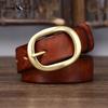 Ретро Плиссированный Модный Ремень с Медной Пряжкой для Женщин Натуральная Кожа Первый Слой Чистая Коровья Кожа Универсальный Джинсовый Ремень