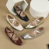 Fashion Flat Shoes for Women 2025 Spring Autumn New Square Toe Cross Strap French Mary Jane Silver Ballet Shoes Plus Size Women's Shoes