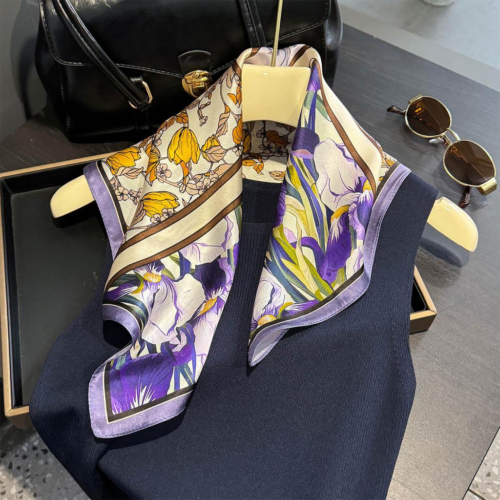 100% Foulard Carre En Soie Naturelle Pour Femmes  Imprimer Cheveux Hijab Foulard Femme Printemps Foulard Chale Enveloppes