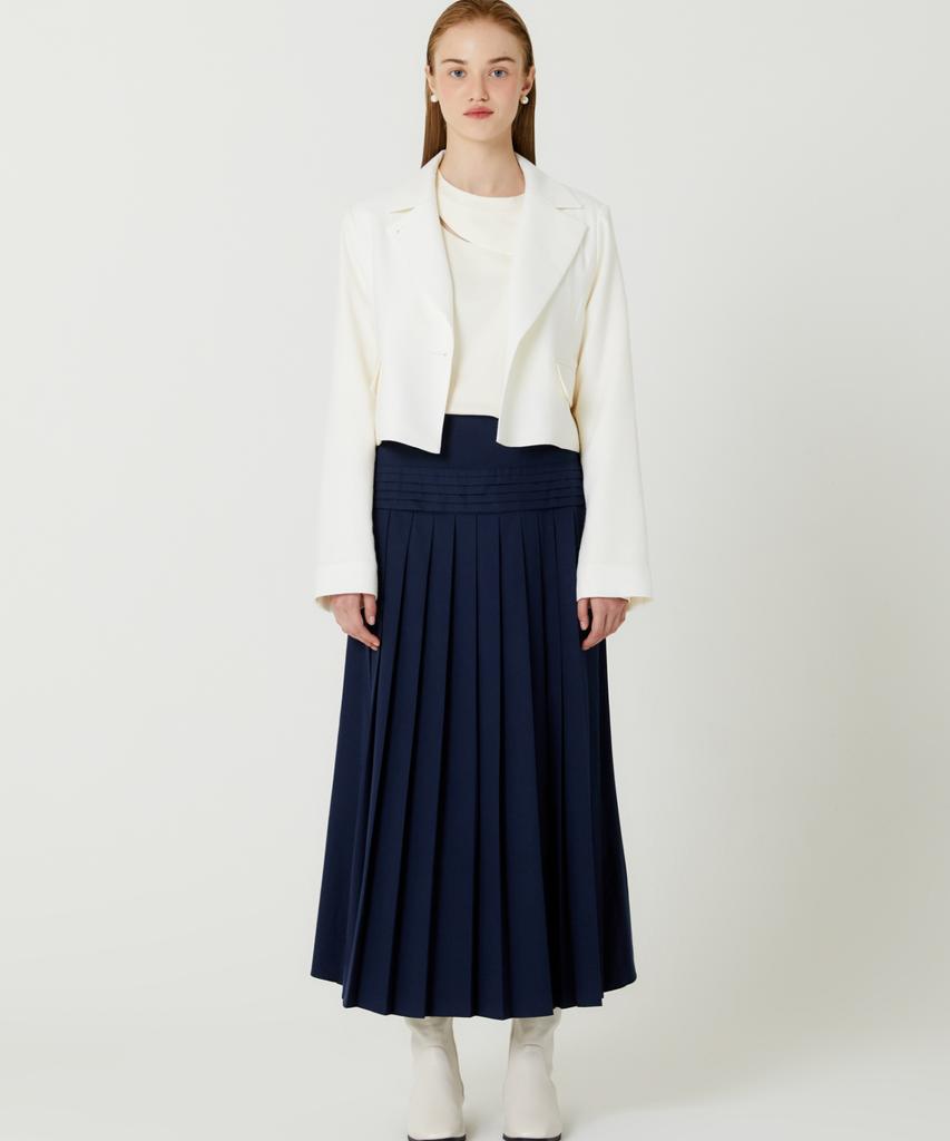 The Studio K Two-Way Cotton Pleated Long Skirt (Navy)