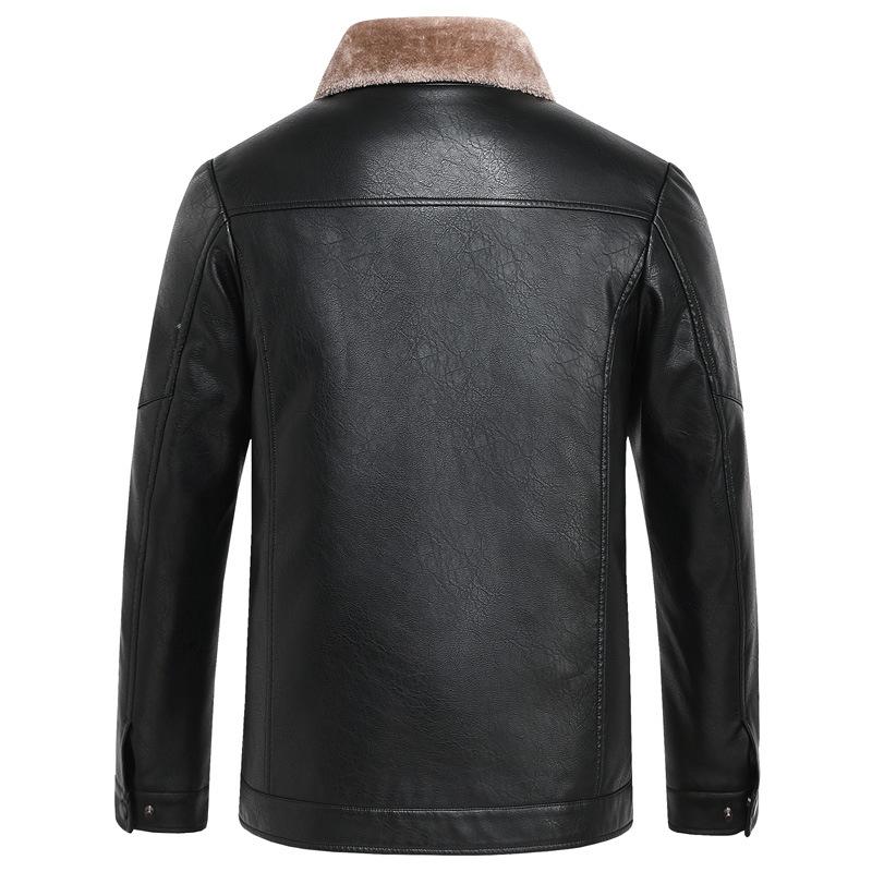 Autumn New Style Washed PU Leather Jacket for Middle-aged Men with Velvet and Thickened Men's Fur All-in-one Jacket