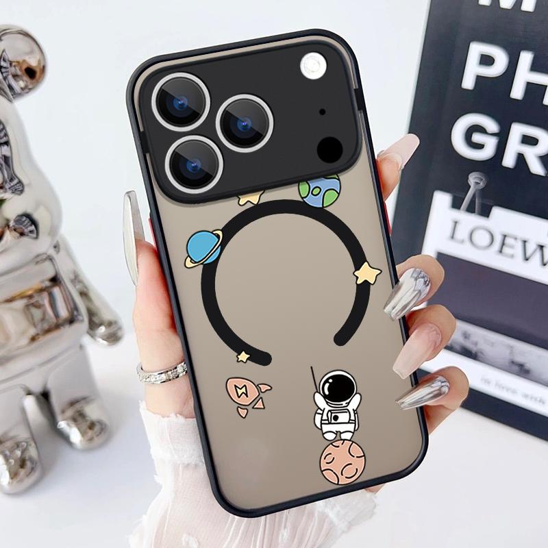 Магнитный чехол для телефона с милым рисунком астронавта для iPhone 17 15 16 Pro Max 14 13 Pro 17 Для Magsafe Беспроводная зарядка Мягкий край