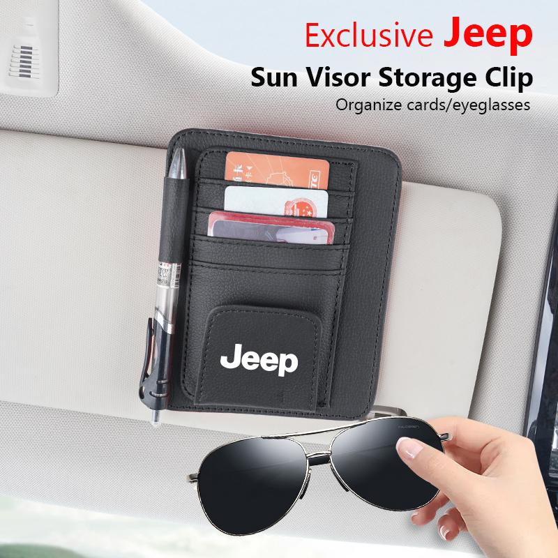 Car Sun Visor Organizer Card Storage Pocket Sunglasses Holder For Jeep Grand Cherokee Wrangler JK Gladiator Compass Renegade Pat
