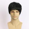 Men Short Natural Curly Wig with Bangs Fluffy High Temperature Fiber Male Teens Wavy Black Brown Synthetic Hair