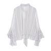 European and American women's clothing popular fashion slightly transparent striped ruffle edge streamer top