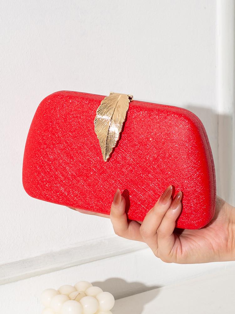 Classic Pu Evening Bag With Metal Leaf Lid And Structured Design For Party Wear