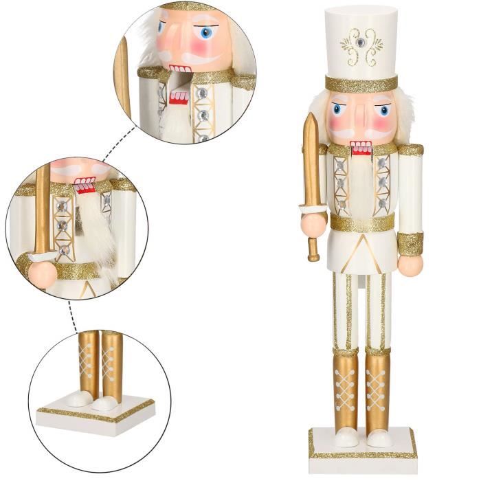 Casse-noisette figurine - SPRINGOS - Soldat avec épée - Hauteur 38 cm - Bois - Crème