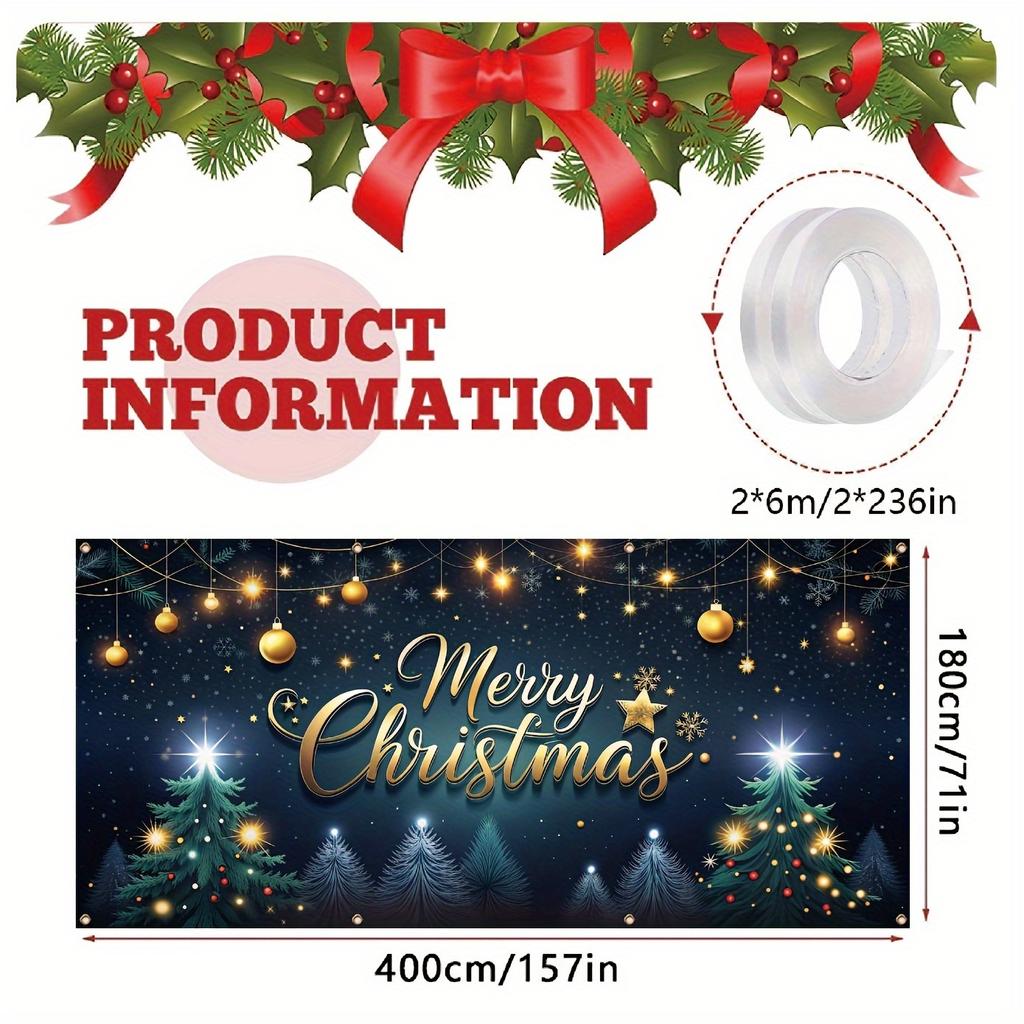 One 2D flat "Merry Christmas" garage polyester banner, perfect for the festive party atmosphere and wall photography