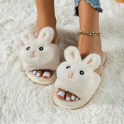Мода 2024 года, новые весенне-осенние женские тапочки, туфли на плоской подошве с круглым носком для женщин, домашние туфли на плоской подошве с открытым носком, удобные шлепанцы с кроликом