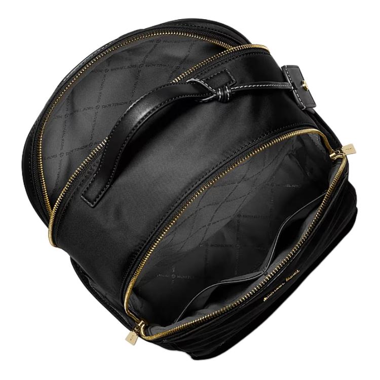 Michael Kors Silver Metal Logo Zipper Closure Nylon Backpack Large Women backpack black 30T5S3XB3C-BLACK