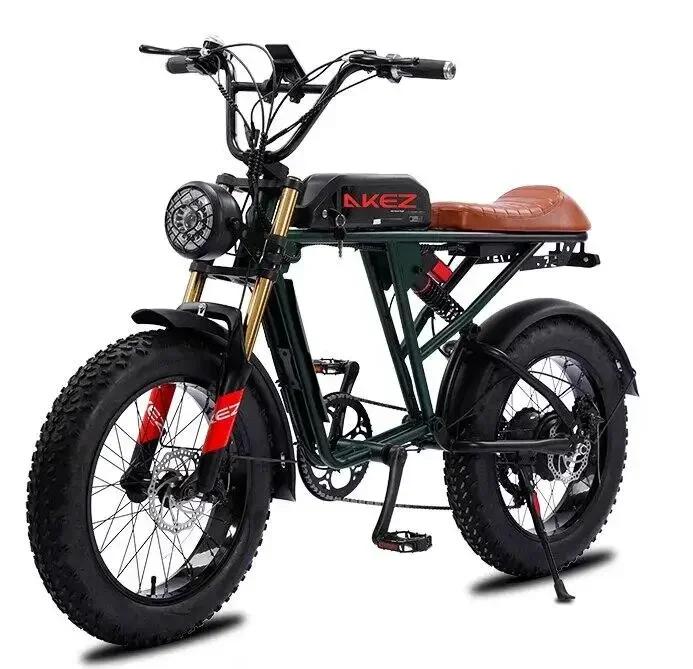 AKEZ S2 20-дюймовый ретро двухколесный электрический велосипед с мягким хвостом и двойным снегозаборником, электрический велосипед на толстых шинах 13AH48v750w Ebike