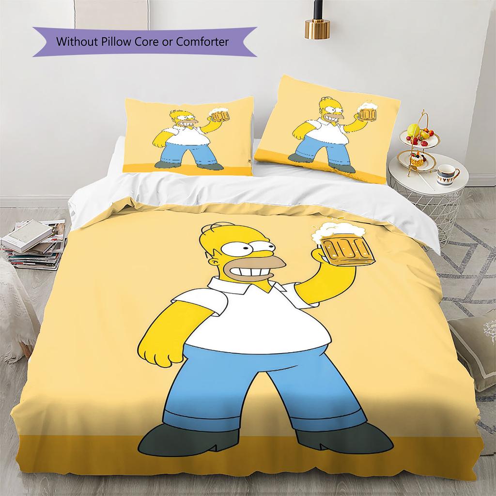Homer Simpson Pattern Bedding Home Decoration Birthday Gift ( 1 duvet cover + 2 pillowcase, without core),fan merchandise.