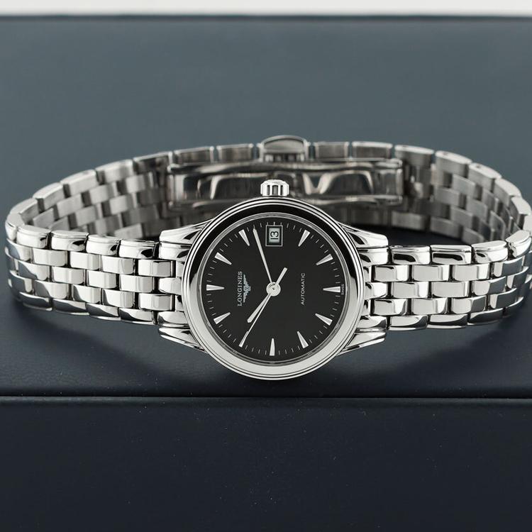 Longines Flagship Automatic Mechanical Movement 30M Water Resistant Watch 26Mm Black Dial Stainless Steel Case Women watches Silver L4.274.4.52.6