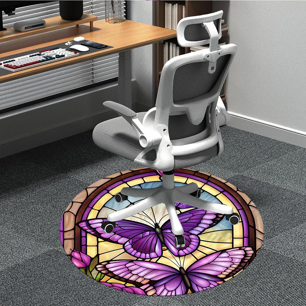 1pc Butterfly StainedGlass Office Round Area Rug, Mat Suitable ForOffice, Under Office Chairs Bedroom Living Room Home Decor, Room Deco