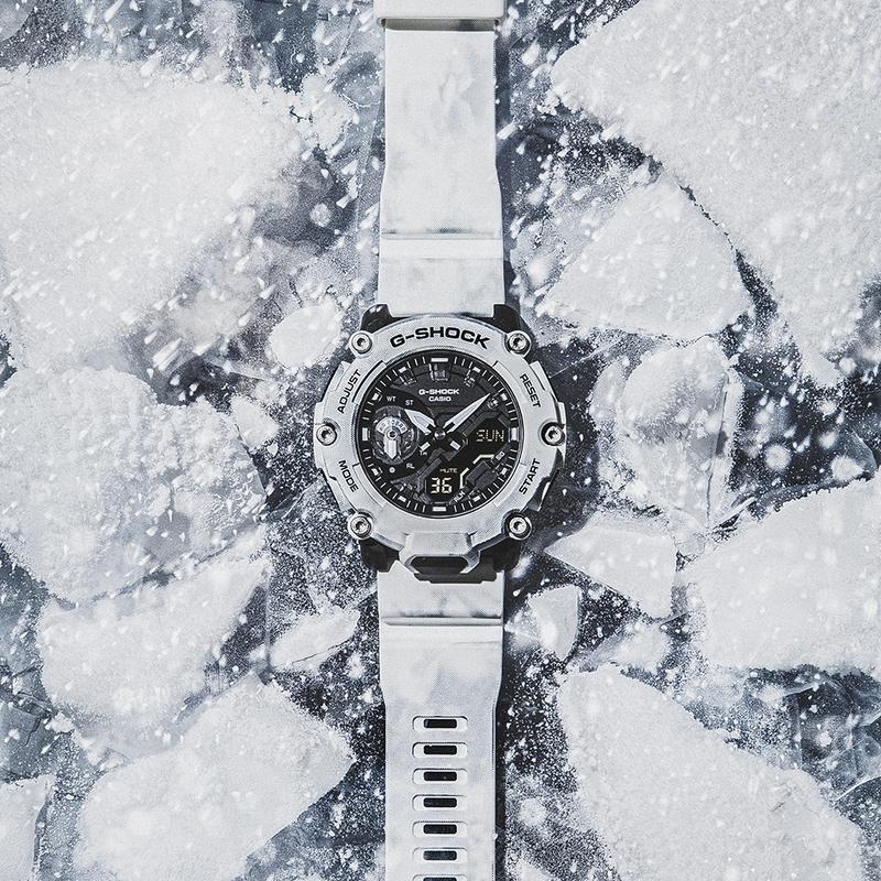 Casio Серия G-SHOCK с двойным ЖК/стрелочным дисплеем, серия Snow Camouflage, модные, для отдыха, многофункциональные, наручные, кварцевый механизм, смола, GA-2200GC-7APR