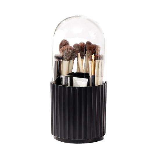 Makeup Brush Holder Transparent Dustproof Large Capacity Multi-compartment with Lid 360-degree Rotating Makeup Brush Display Case Office Supplies