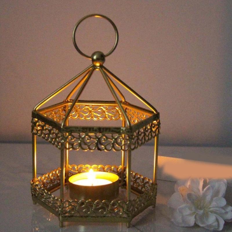 62KD Шестигранный металлический подсвечник из кованого железа с прорезями, подвесные фонари