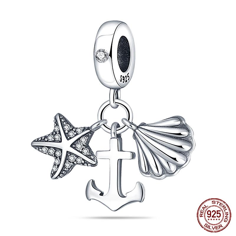 100% настоящие посеребренные бусины серии Ocean, черепаха, краб, русалка, подходят оригинальные браслеты «сделай сам», ювелирные изделия, подарки