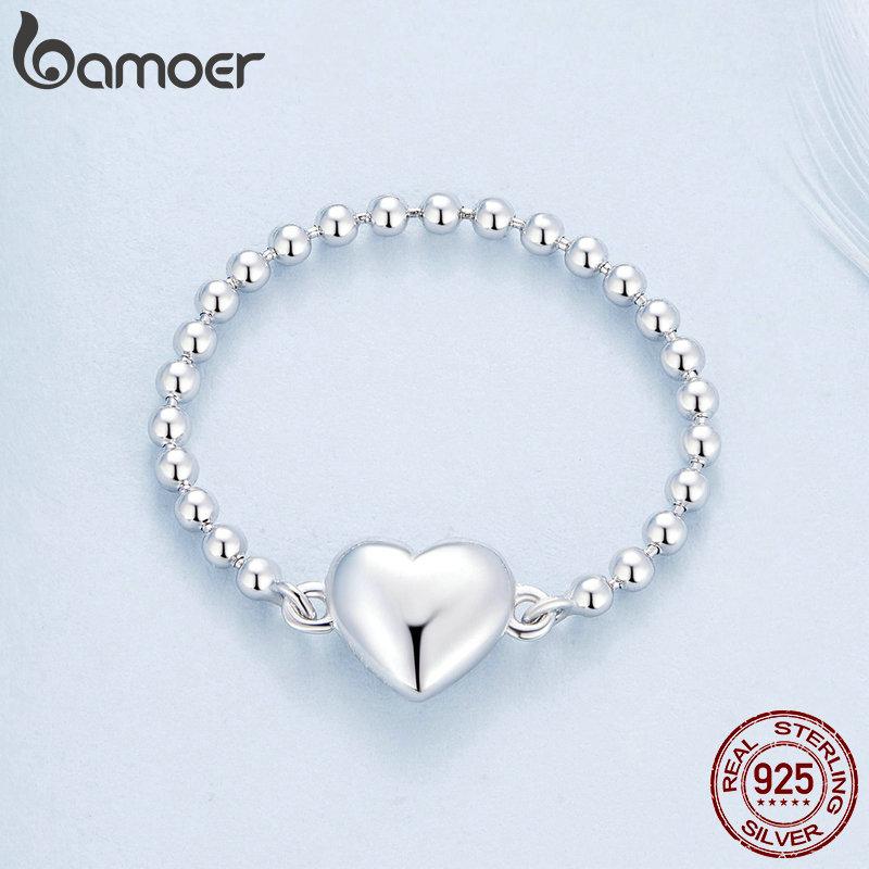 BAMOER стерлингового серебра 925 пробы кольцо с сердцем из бисера кольцо оригинальный дизайн ювелирные изделия подарок для женщин вечерние