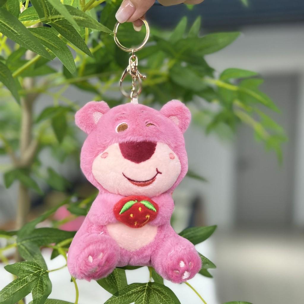 Pink Strawberry Adorable Bear Plush Toy Pendant Keychains Bags Accessories Girls