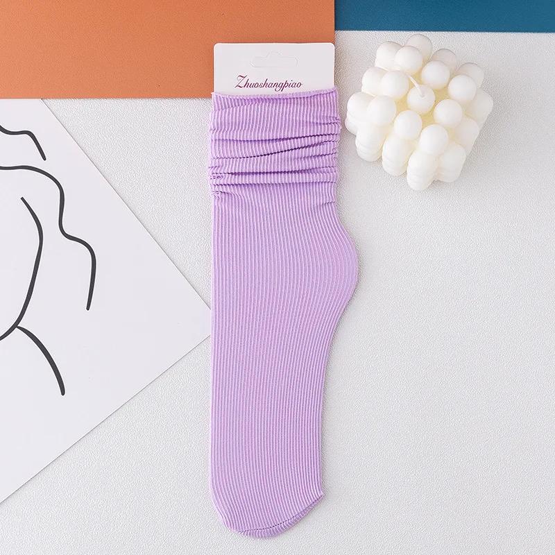 One Pairs Japanese Korean Women Ice Thin Loose Calf Tube Socks Summer Nylon Socks Fashion College Style Solid Color Socks
