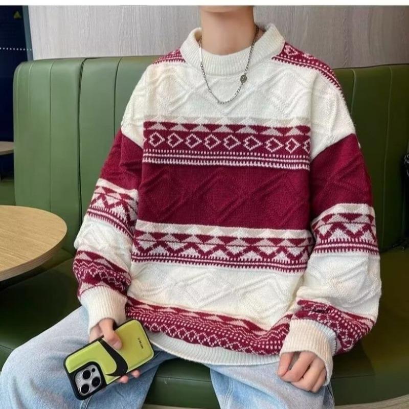 New Spring and Autumn Sweaters for Men, Korean Version, Retro Lazy Style, Loose Striped Casual Tops for Men, Trendy