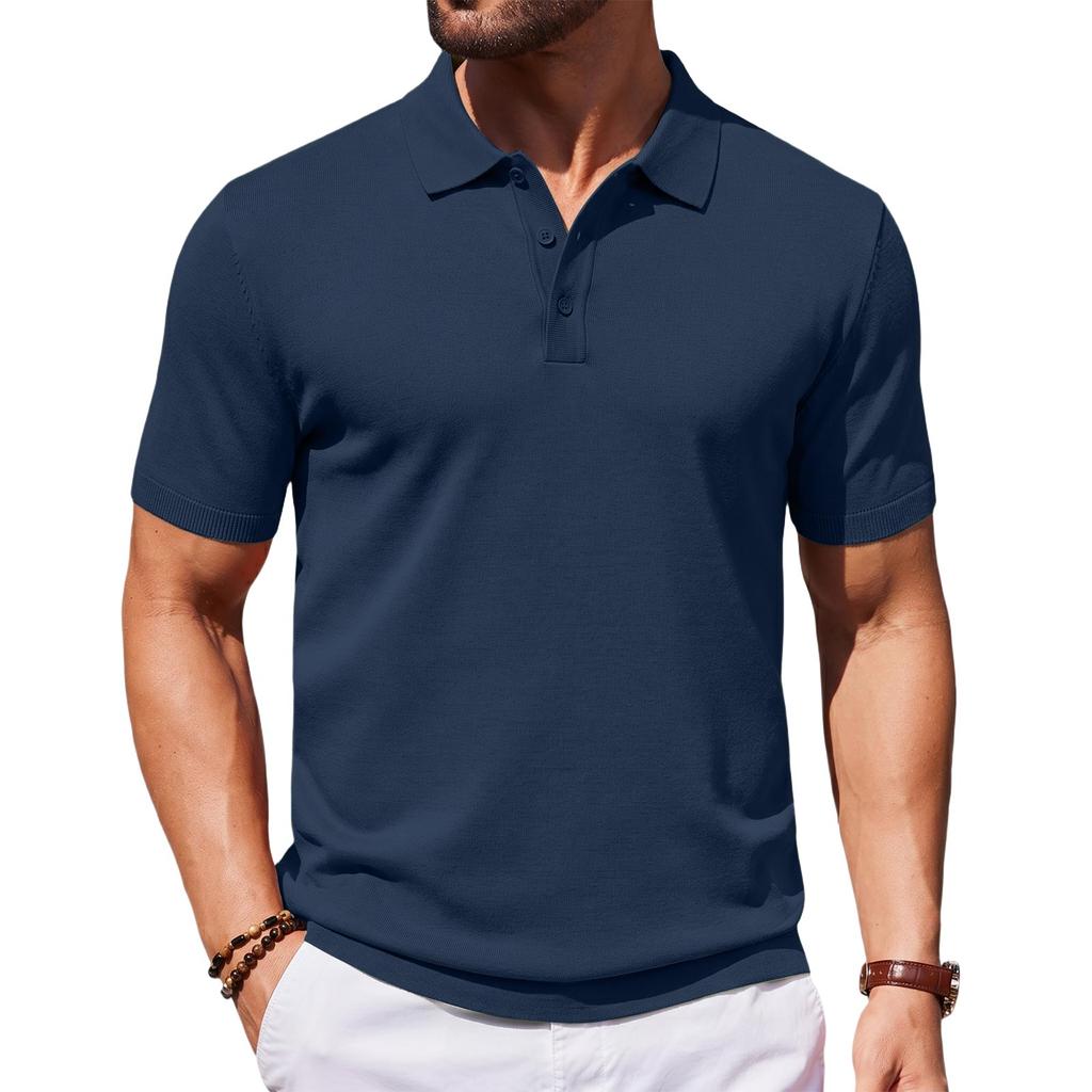 Мужская классическая футболка-поло с коротким рукавом, деловой повседневный топ с воротником, мягкая дышащая ткань, дизайн с пуговицами спереди