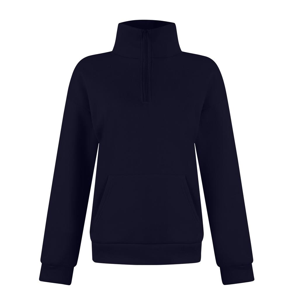 Women's Fashion Autumn And Winter Solid Colour Zipper Pocket Standing Collar Casual Sweatshirt