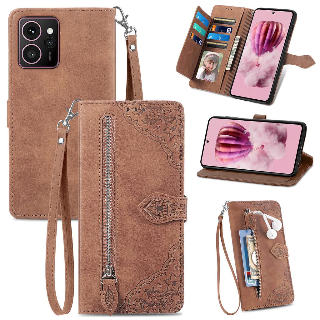 Для HMD Skyline Чехол-кошелек на молнии с ремешком Цветочный оттиск PU кожа Чехол для телефона