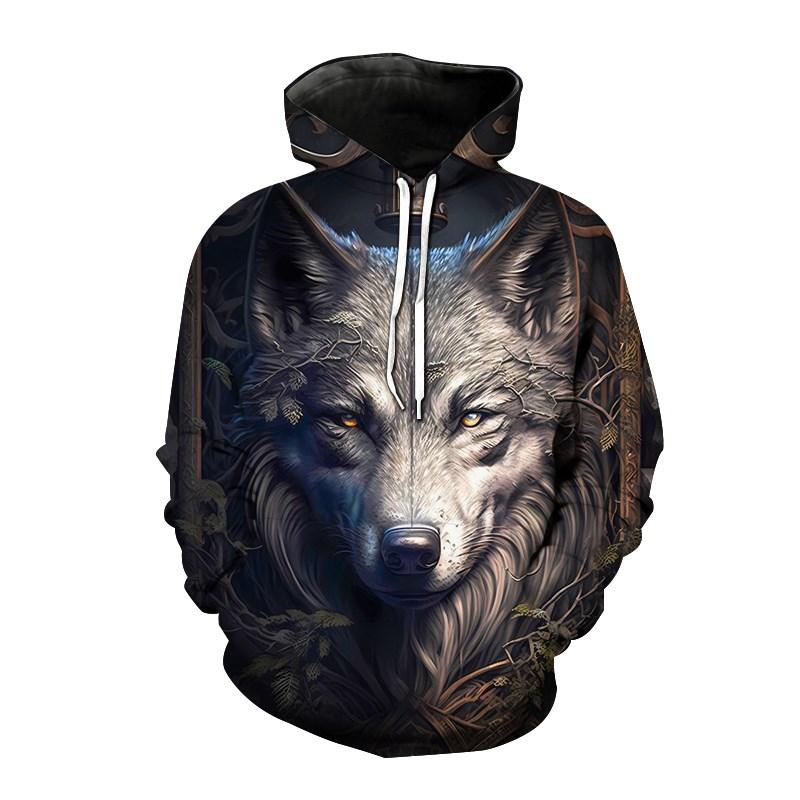 2024 Новые модные мужские толстовки с капюшоном с принтом 3D волка, свободная толстовка для мужчин, уличная толстовка с капюшоном, забавный пуловер с капюшоном