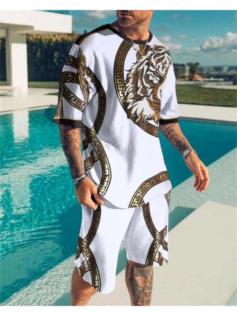 Summer Men's Tracksuit Oversized Clothes Two Pieces Set Vintage Casual Streetwear 3D Printed Beach Set Men Tshirt Shorts Outfits