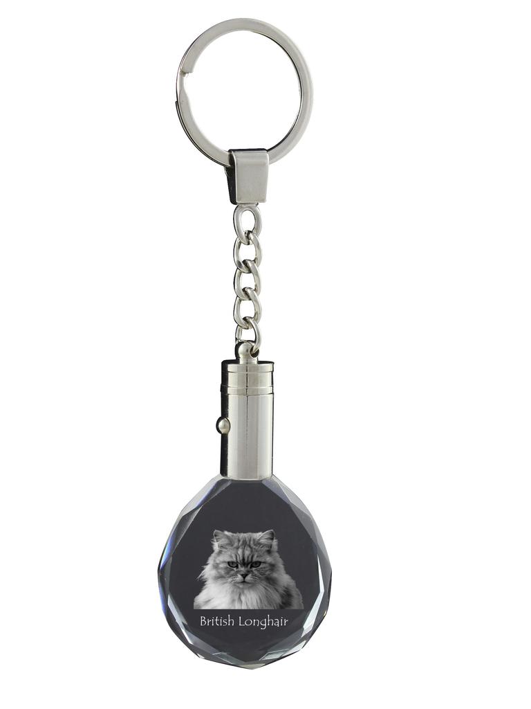 British Longhair - Fob with Cat Photo, Crystal Key Ring In Gift Box, Unique Gift by Art-Dog Brand