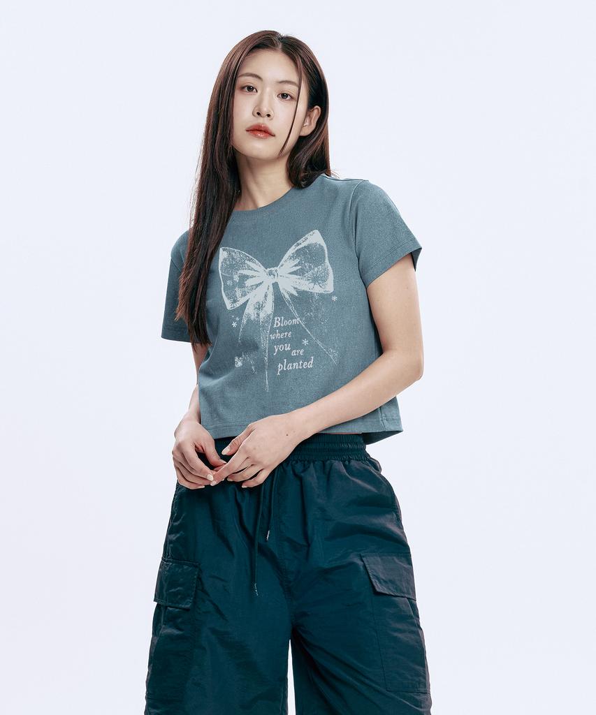 WILDROCK Hollysheesh Ribbon Graphic Pigment Crop Short Sleeve T-Shirt_6 Col (B Type)