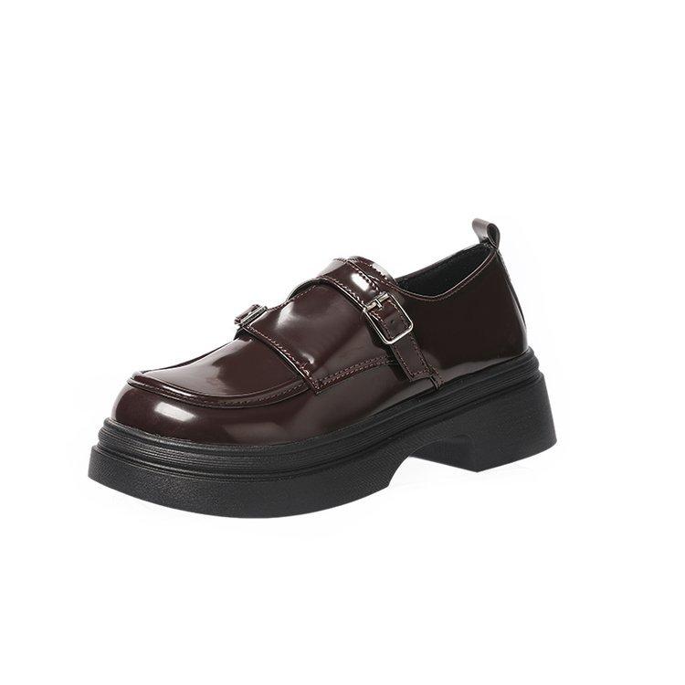 [Youshilai] Нишевый дизайн, ремень с двойной пряжкой, женские кожаные туфли на платформе в британском стиле, новинка зимы 2025