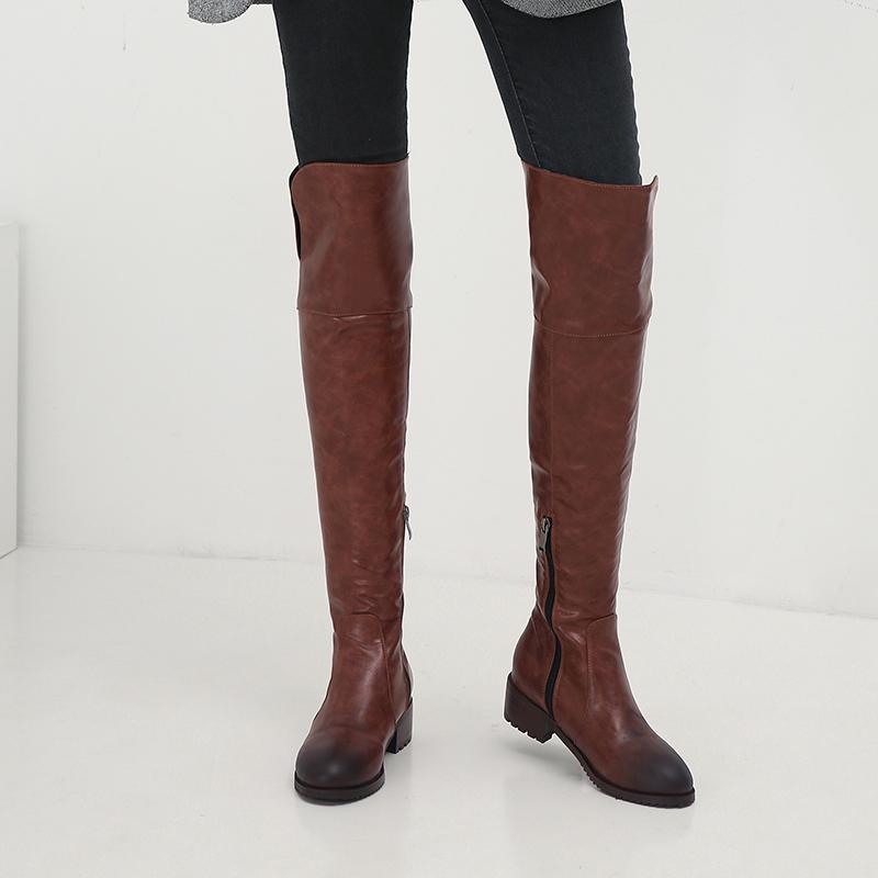 Women's Low-heeled Boots Autumn and Winter New Thick-heeled Casual Large-size Medium Boots