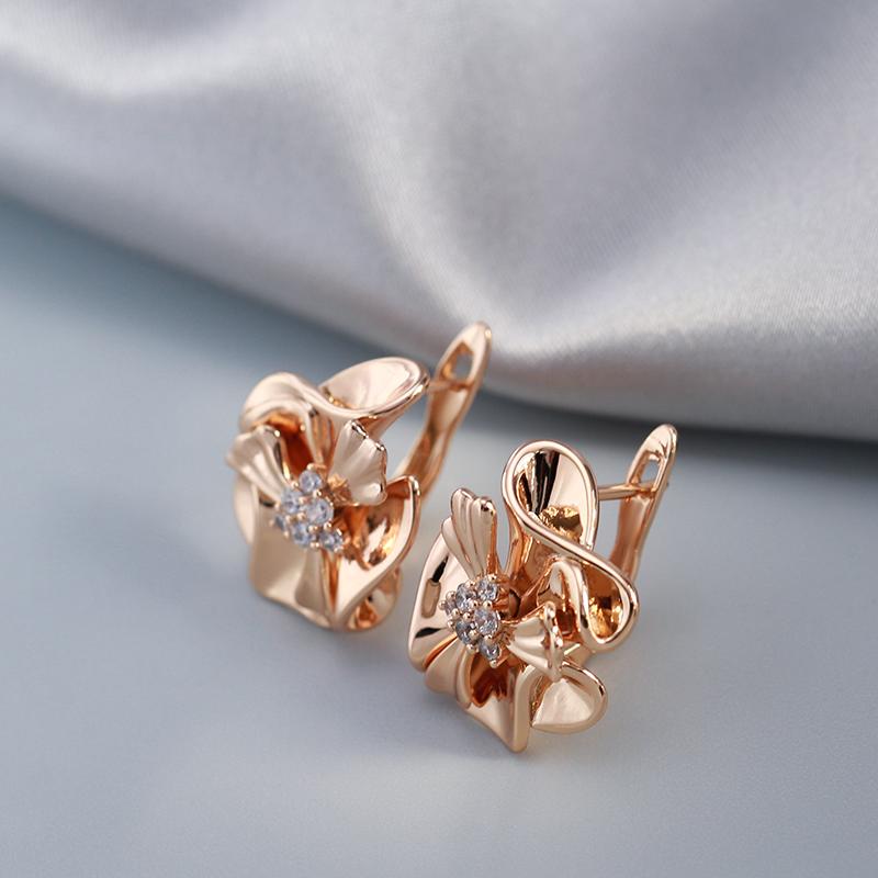 Elegant Flower Embossed Inlay Zircon Drop Earrings for Women Gold Color Vintage Jewelry Wedding Party Accessories