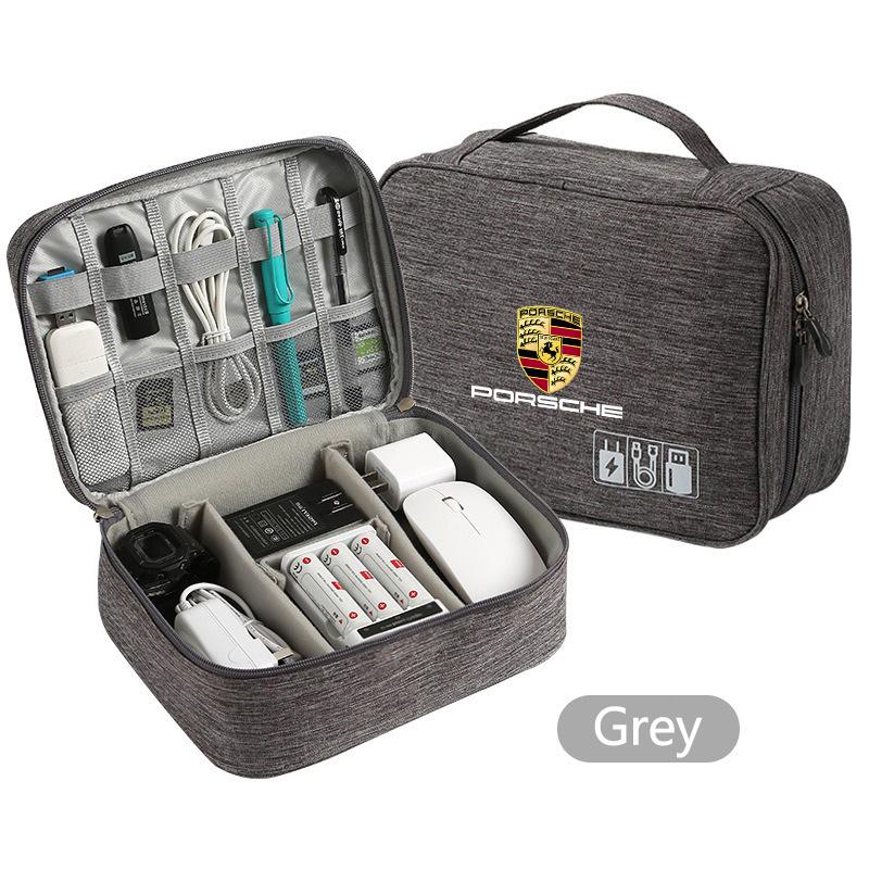 Waterproof Digital Electronic Organizer USB Data Line Charger Plug Storage Bag Separated Travel Bag For Porsche Macan Sticker OD5