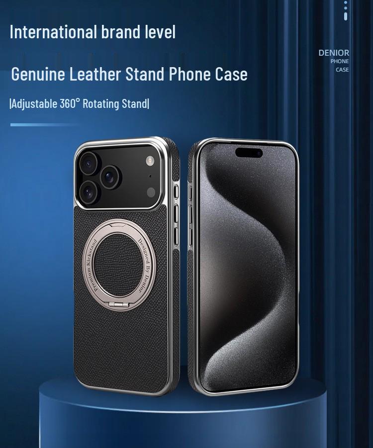 Премиальный чехол из натуральной кожи для iPhone 17 Pro Max, гальванизированный, с магнитом и подставкой