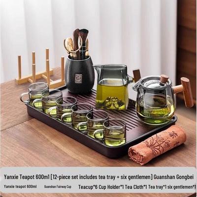 Стеклянный чайный набор HANDUNYOU с подносом из грецкого ореха