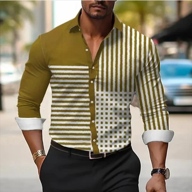Striped Color Blocked Long Sleeved Shirt for Men In Spring Simple Solid Color Shirts Men’s