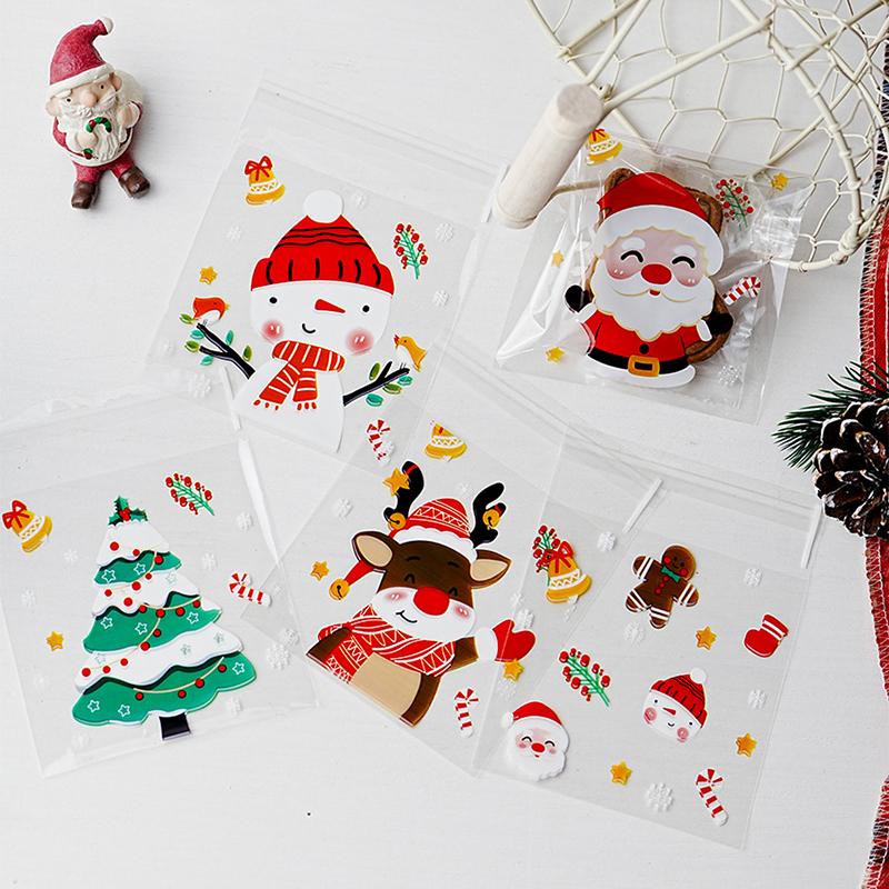 100 шт. рождественский мешок для печенья и конфет Санта-Клаус пластиковый подарочный мешок для печенья рождественские украшения для вечеринки Новый год 2025