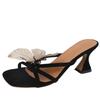 Weird Aesthetics Niche Design Butterfly One-word High-heeled Slippers 2025 Spring and Summer Temperament Thick Heel Outer Wear Cool Slippers