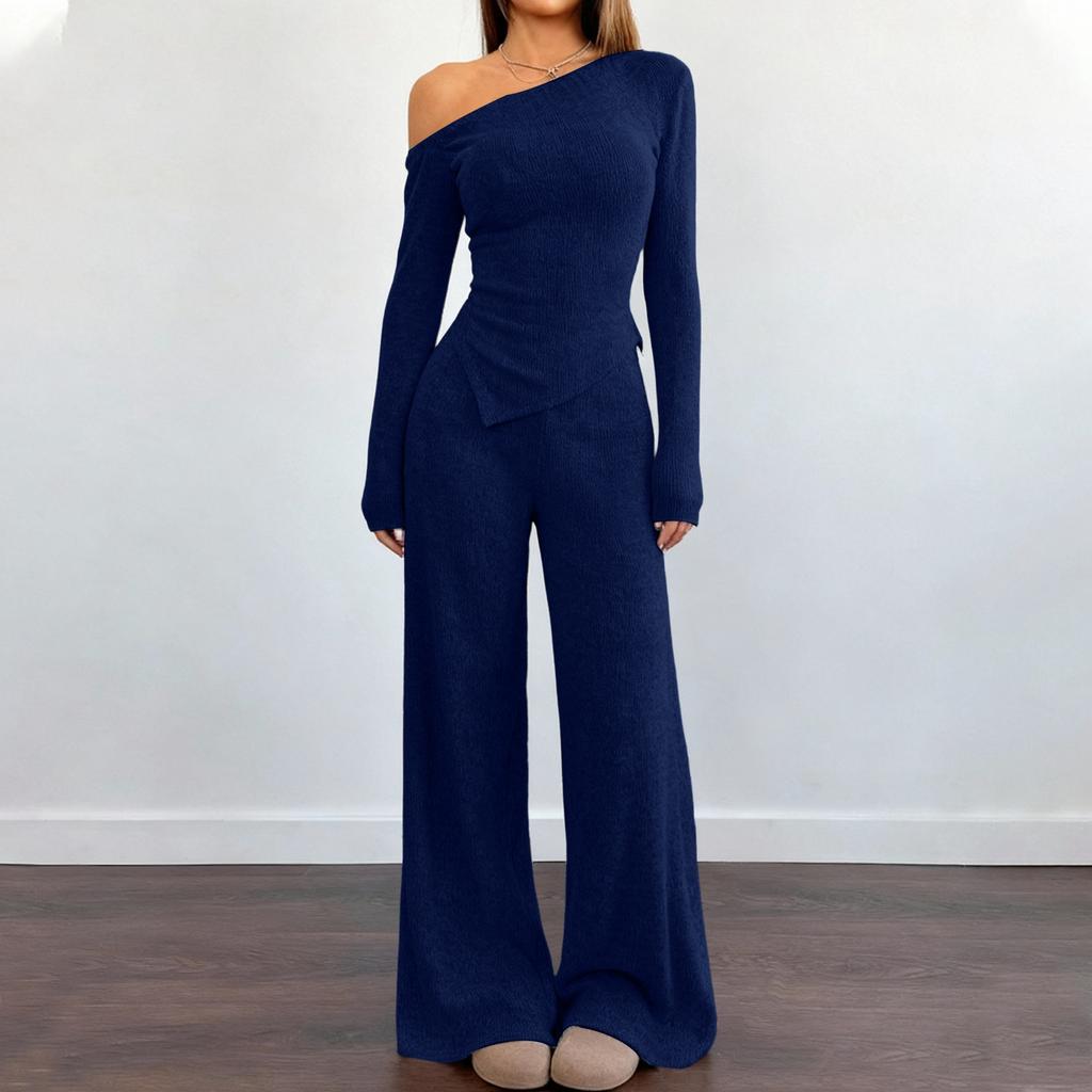 Женский комплект повседневной спортивной одежды из двух предметов однотонного цвета с длинными брюками